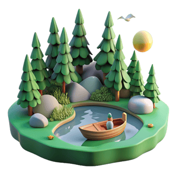 Serene Lake, Boat, and Forest A 3D Render png
