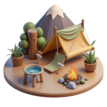 Campsite Scene 3D Mountain Tent Adventure png