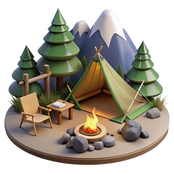 Campfire Scene 3D Render of Idyllic Mountain Camping png