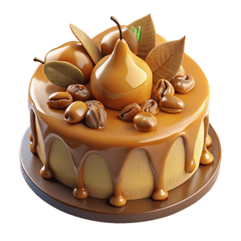 Caramel Cake with Nuts and Fruit Glaze png