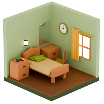 3d render isometric bedroom furniture decor with transparent background png