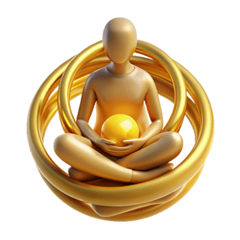 Golden Figure Meditating with Orb Inner Peace and Potential png