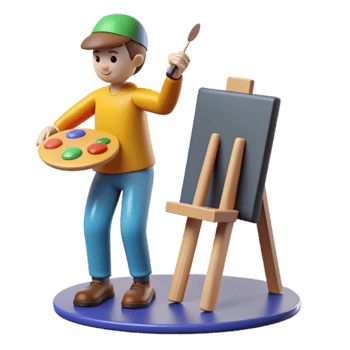 Young Artist Painting on Easel png
