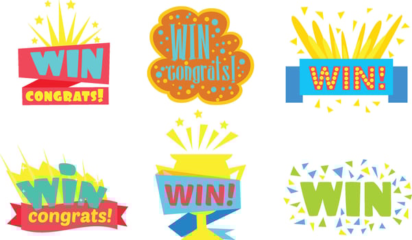 Set of stickers of Win lettering in different ways cartoon illustration vector