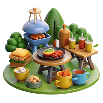 Outdoor Picnic Grilled Food, Drinks Fun png