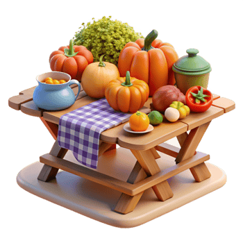 Autumn Harvest Picnic Table with Vegetables png
