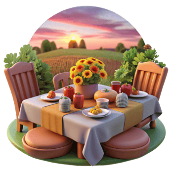 Sunset Harvest Table Autumnal Outdoor Dining png