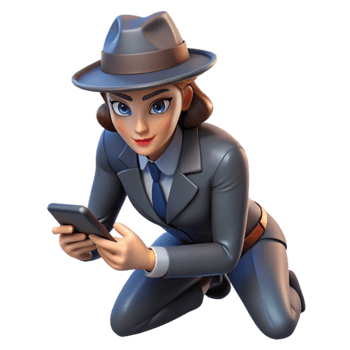 3D Cartoon Sleuth Investigating on Mobile png