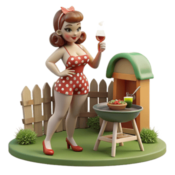 Summer BBQ Pinup Girl, Grill, and Garden Party png