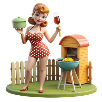 Retro Pinup Girl Grilling Outdoors Summer Fun png
