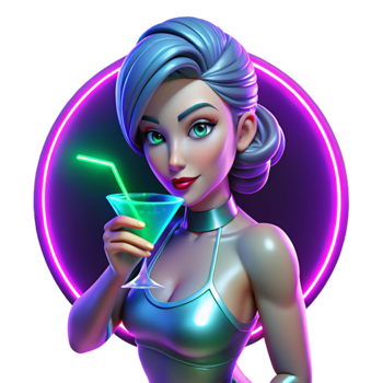 Neon Girl Cocktail Art 3D Render png