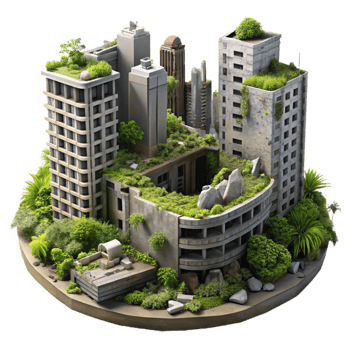 Urban Reclaimed by Nature A Post-Apocalyptic Cityscape png