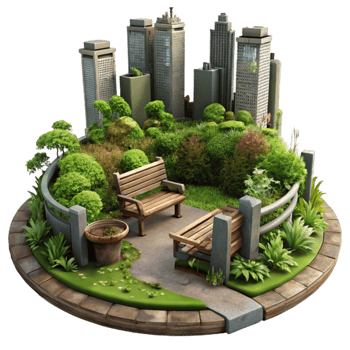 Urban Oasis Rooftop Garden with Cityscape View png