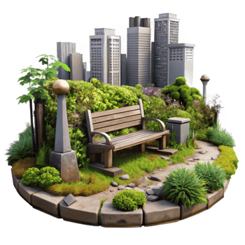 Urban Oasis City Park Bench Scene png