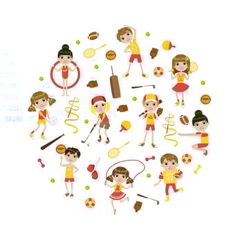 Cute Kids Kids Playing Various Sports in the Round Shape Illustration vector