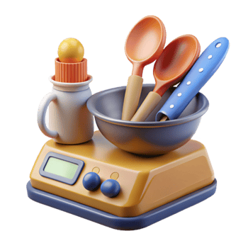 Kitchen Scale with Spoons and Measuring Cup png