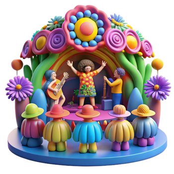 Colorful 3D Render of a Musical Performance in a Flower Garden png