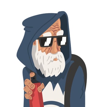 Fashion Gray Haired Senior Man, Old Man Character Wearing Hoodie and Sunglasses Illustration vector
