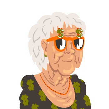 Senior Woman Character, Old Lady Wearing Trendy Clothes Illustration vector