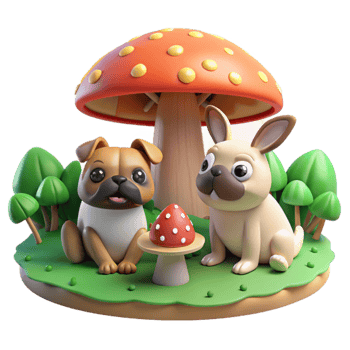 Adorable Cartoon Dogs Bunny Under Mushroom png