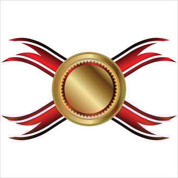 Beautiful ribbons and award medal badge on transparent background. vector