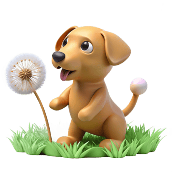 Cute Puppy and Dandelion A 3D Cartoon Image png