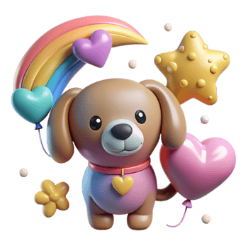 Adorable 3D Puppy with Rainbow Hearts png
