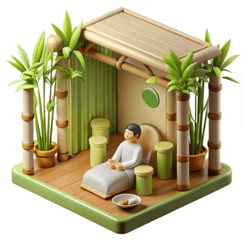 Serene Relaxation Space 3D Render of Tranquil Bamboo Retreat png