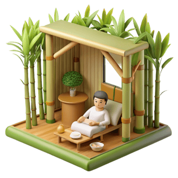 Relaxing in a Bamboo Haven Tranquil 3D Render png