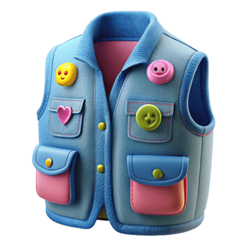 Cute Denim Vest with Colorful Patches png