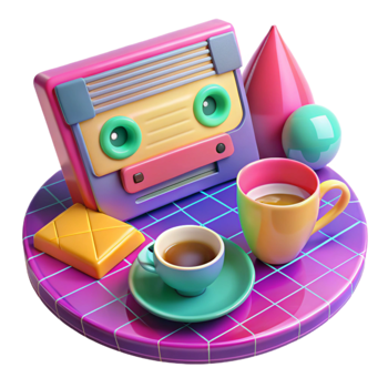 Retro Cassette Coffee A 3D Render of 80s Nostalgia png