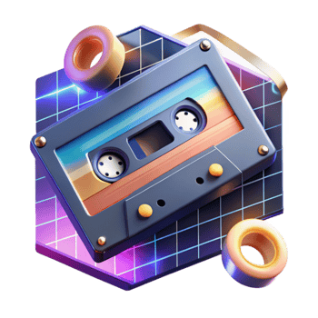 Retro Cassette Tape with 80s Synthwave Design png
