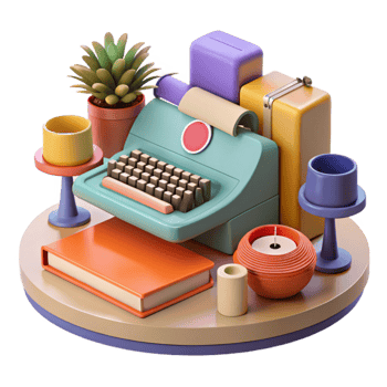 Vintage Typewriter, Book, and Home Decor png