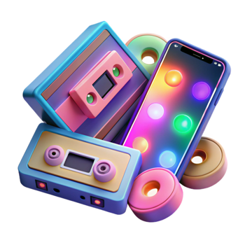 Retro Tech Meets Modern Mobile A Colorful 3D Render png