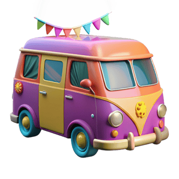 Colorful Retro Camper Van Fun, Festive, and Ready for Adventure png