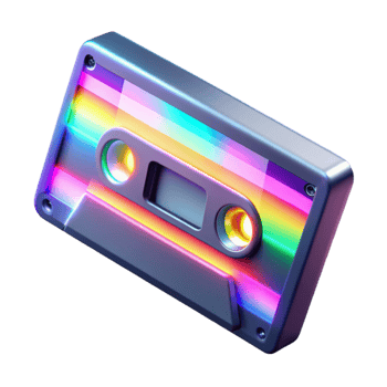 Neon Cassette Tape Retro Music, 80s Vibe, Colorful Design png