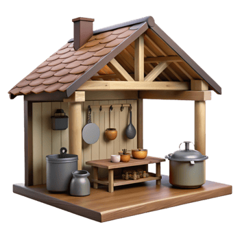 Rustic Kitchenette Miniature Cooking House Model png