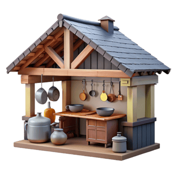 Rustic Outdoor Kitchen 3D Render of Country Cooking Setup png