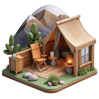 Relaxing Mountain Camping Scene 3D Render png