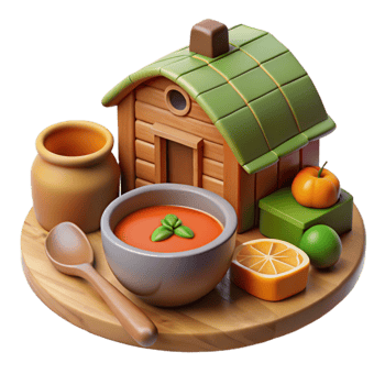 Cozy Cabin Tomato Soup Scene 3D Render png