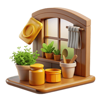 Cozy Windowsill Garden Plants, Pots, and Home Decor png