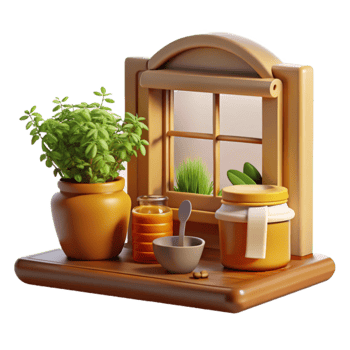 Cozy Windowsill Still Life Herbs, Honey, and Candlelight png