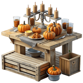 Autumn Harvest Table Setting with Pumpkins png