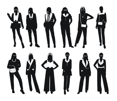 Stylish collection of silhouettes showcasing modern women's fashion in outfits vector