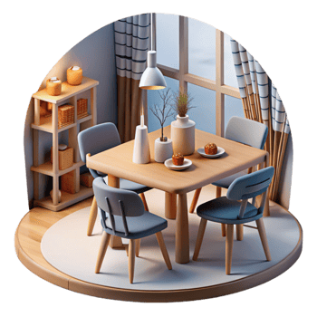 Cozy Dining Room Decor Modern Table, Chairs Room Design png