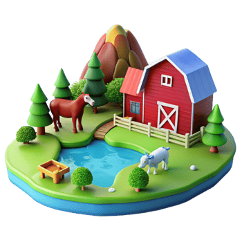 Farm Animal Scene 3D Render of Idyllic Rural Landscape png