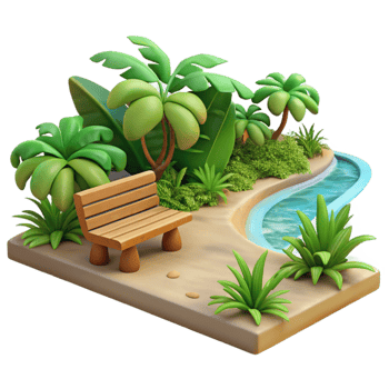Serene Oasis Park Bench by a Stream png