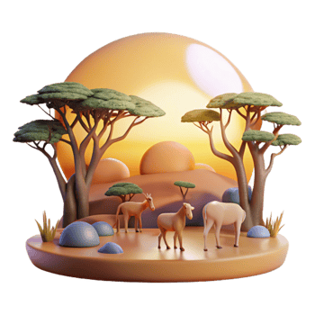 Sunset Savanna 3D Render of African Wildlife png