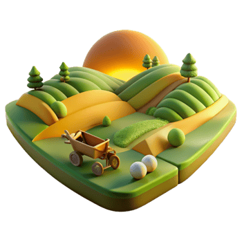 Sunset Farm Scene Rolling Hills, Wooden Cart, and Eggs png