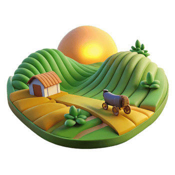 Sunset Farm Rural Landscape with Rolling Hills and Small House png